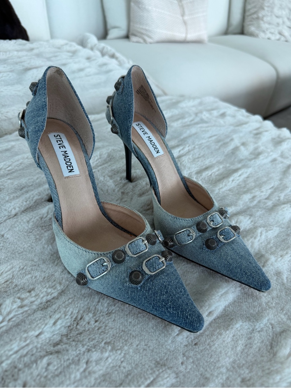 Steve Madden Women's Denim Pointed-Toe Buckle Pumps